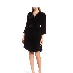 Eileen Fisher Black Velvet Bell Sleeve Wrap Dress